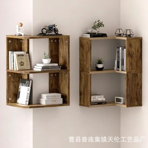 Wooden <b>corner</b> bookshelf, wall-mounted simple bookcase, home decoration storage rack, multi-layer <b>corner</b> storage <b>cabinet</b> - Product Image 5