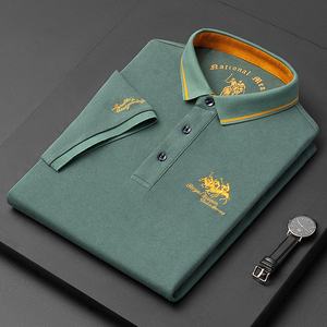 <span class=keywords><strong>Polo</strong></span> da uomo estiva nuova collezione tinta unita ricamata - Top casual alla moda a maniche corte per giovani e uomini di mezza età - Product Image 1