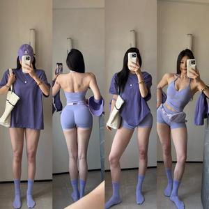 Conjunto Deportivo de Dos Piezas para Mujer, Estilo Europeo Americano, Top Deportivo y Pantalones Cortos, Ropa de Fitness, Cuello Halter, Espalda Descubierta, Yoga, Color Sólido - Product Image 4