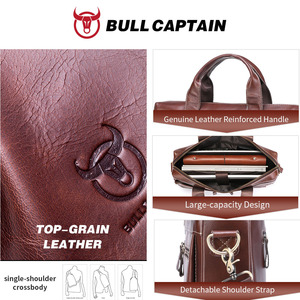 Maletín de Cuero Genuino para Hombre BULL CAPTAIN, Bolsa para Portátil, Clásica, de Negocios, Bandolera, con Cierre de Cremallera Resistente - Product Image 3