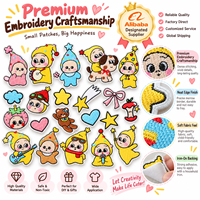 Patch brodé thermocollant ou à coudre en gros, motifs mignons Kawaii : étoile, cœur, ours en peluche, nuage pour bébé