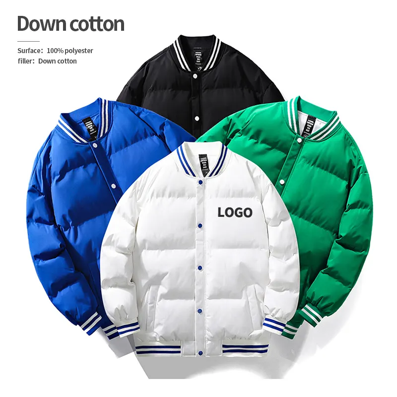 puffer baseball jackets custom logo winter Filling cotton varsity jacket for men