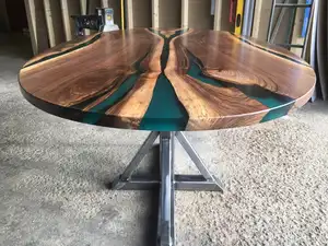 Dining Table Epoxy Factory Wholesale Rustic Epoxy Table Made From Walnut Slab For Dining Room Set 8 Seat Oval Shape Dining Table With Metal Legs