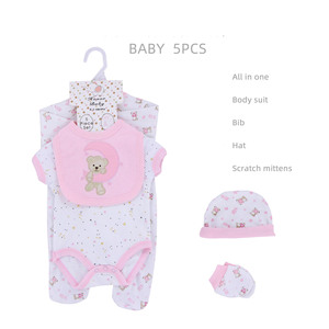 Ensemble de vêtements pour bébé nouveau-né 5 pièces Combinaisons pour bébé Pyjamas Bavoir Mitaines Chaussettes Chapeau Coton Garçon Fille Combinaison pour bébé Ensemble de vêtements pour bébé - Product Image 3