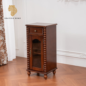 Armoire latérale étroite en bois massif vintage, armoire de rangement avec porte en verre et tiroir, <span class=keywords><strong>meuble</strong></span> gain de place pour salon et salle de bain - Product Image 1