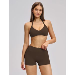 Women Two Piece Workout Set <b>Halter</b> Sports <b>Bra</b> High Waist Gym Shorts Yoga Athletic Clothes Sweat Wicking Breathable Quick Dry - Product Image 2