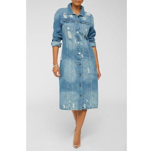 Nouvelle <span class=keywords><strong>veste</strong></span> <span class=keywords><strong>en</strong></span> <span class=keywords><strong>jean</strong></span> bleue pour femmes, taille plus, boutonnée, déchirée, <span class=keywords><strong>longue</strong></span> <span class=keywords><strong>veste</strong></span> <span class=keywords><strong>en</strong></span> <span class=keywords><strong>jean</strong></span> pour femmes - Product Image 3