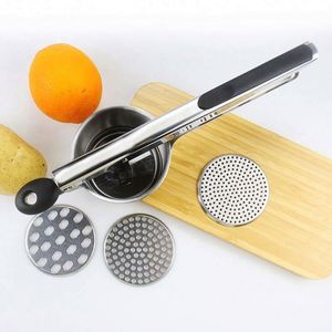 Utensilio de Cocina, Triturador de Papas de Acero Inoxidable Resistente con 3 Discos de Finura Intercambiables, Prensa de Ajo - Product Image 6