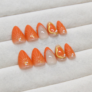 30 pièces/boîte, ongles pressés, décoration <span class=keywords><strong>orange</strong></span>, faux ongles artificiels, matériau ABS, réutilisables, faux ongles complets, design pré-conçu - Product Image 4