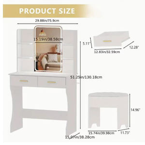 Tocador de Maquillaje con Iluminación, Diseño de Panel Ahorrador de Espacio, Moderno, Europeo, Minimalista, para Dormitorio - Product Image 2