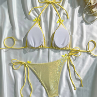 Traje de baño brillante de dos piezas para mujer Bikini sexy de color sólido con lazo y lentejuelas Spandex/conjunto de 2 piezas de nailon