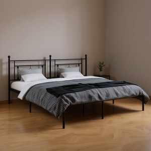 Struttura letto matrimoniale in acciaio verniciato a polvere nero, design industriale, mobili per camera da letto - Product Image 2