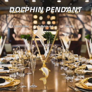 قلادة دولفين كلاسيكية أنيقة مطلية بالذهب من الفولاذ المقاوم للصدأ مع سلسلة تعلق حول الترقوة للنساء - Product Image 2