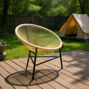 Chaise Acapulco en polyrotin beige, ronde, pour l'extérieur, mobilier de jardin, style design contemporain - Product Image 2