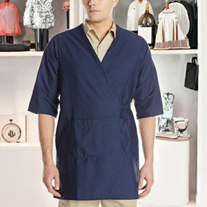 Blouse de Travail Unisexe à Manches Mi-Longues en Mélange Polyester-Coton Respirant, Sans Col, pour Chef de Restaurant, Boucher, Magasin, Laboratoire - Product Image 3