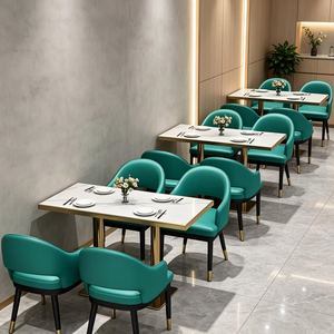 Ensemble table et chaises rectangulaires en marbre au design moderne, avec structure métallique durable, idéal pour les salons de thé, restaurants et bars. - Product Image 1