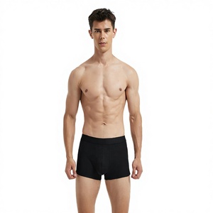 Caleçons boxers pour hommes taille mi-haute, noirs unis, en spandex tricoté sans couture, sous-vêtements écologiques - Product Image 2