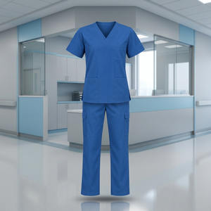 <b>Women</b> Blue V-Neck <b>Scrub</b> <b>Set</b> With Pockets Hospital Uniforms Cotton Polyester Woven Fabric - Product Image 3