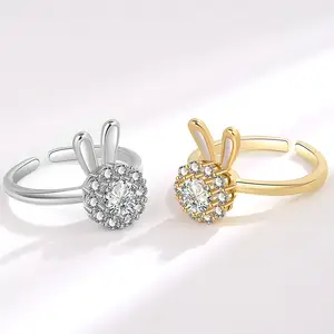 New Easter Gift Cubic Bunny Rabbit rotating adjustable ring for Women Girls Teens