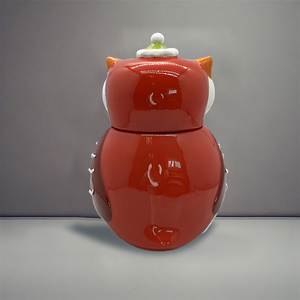 Tarro de galletas de búho gordo 3D de dolomita pintado a mano - Escultura de animal adorable personalizada para cocina - Product Image 4