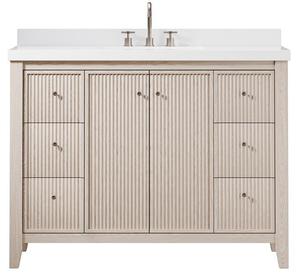 <span class=keywords><strong>Mobile</strong></span> <span class=keywords><strong>Bagno</strong></span> Moderno in Legno Massello Scanalato con Top in Pietra Bianca |   Certificato UPC, Disponibile in Diverse Misure - Product Image 1