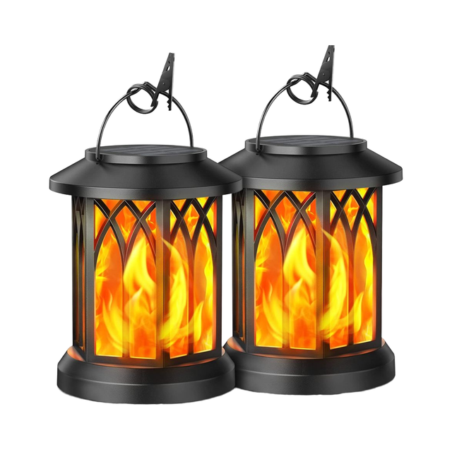 Outdoor Waterproof Solar Garden Lamps Flickering Flames LED Hollow-Out Design Solar Camping Lanterns for Patio Walkway Decor
