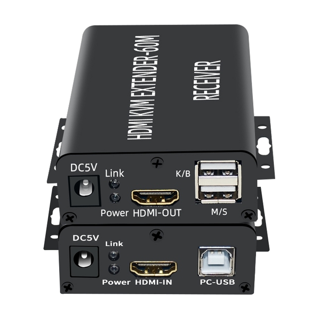 HDMI USB KVM Extender 60M Cat5/6 Ethernet RJ45 Networking Cable POE 1080P USB Audio Video Converter Hot for Consumer Electronics