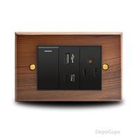 Interrupteur mural vintage rétro en bois massif de style américain DepoGuye avec ports USB-A et USB-C 110-240V 2/3/6 prises