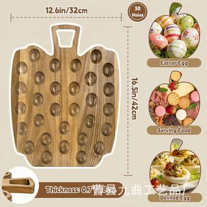 Nine Bends Wooden Egg <b>Storage</b> <b>Tray</b> 30-Hole With Handle Kitchen Desktop Organizer Acacia Wood Egg Holder - Product Image 4