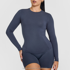 T-shirt sportiva da donna OEM, <span class=keywords><strong>top</strong></span> corto da allenamento, tinta unita, taglie forti, oversize, per yoga - Product Image 1