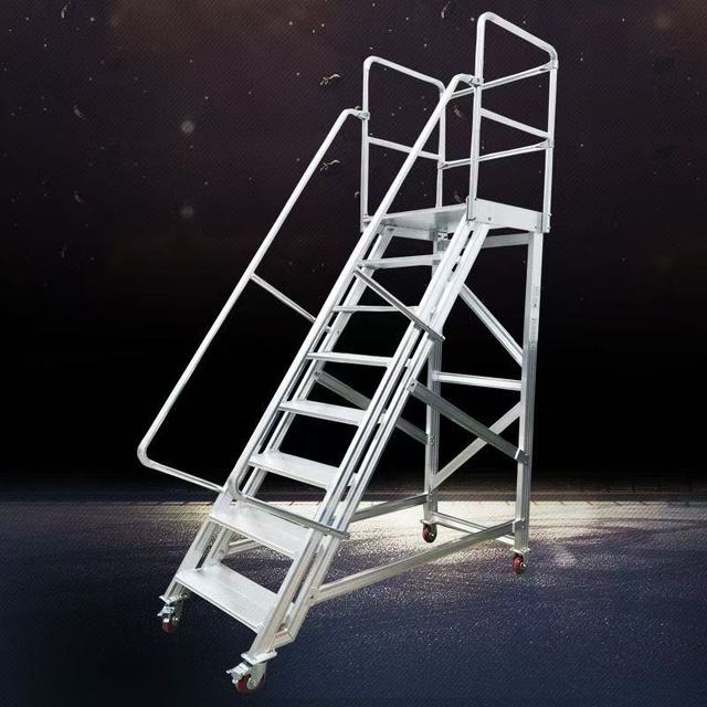Warehouse Portable Rolling Mobile Work Platform Aluminum Alloy with Handrails Ladder  Steel Ladder Industrial Ladder