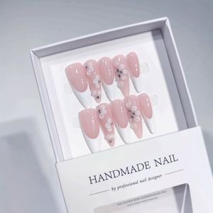 Offre Spéciale Europe et Amérique : Faux Ongles Longs Amande, Style Français Sculpté, Faits Main, Prêts à Poser, <span class=keywords><strong>Manucure</strong></span> Haut de Gamme - Product Image 3