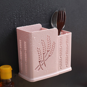 <b>Wall</b> Mounted Chopstick Holder Multi Compartment Plastic Drain Basket Punch Free Adhesive Kitchen Storage Organizer Rectangle - Product Image 4