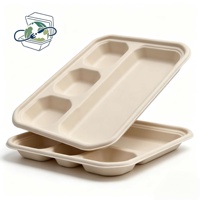 Plateau à 4 compartiments en bagasse, robuste, compatible micro-ondes, compostable, pour emballage alimentaire, vaisselle jetable écologique