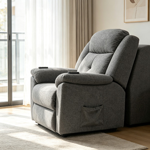 Fauteuil inclinable manuel en tissu gris, design moderne du milieu du siècle, dossier Queen <span class=keywords><strong>Anne</strong></span>, fonction massage, poche de rangement latérale - Product Image 2
