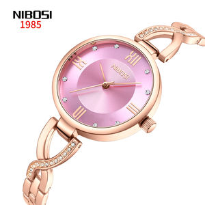 NIBOSI 2556 Logotipo personalizable Reloj de pulsera de cuarzo de lujo para mujer Pulsera de diamantes Esfera de cristal de acero inoxidable-Impermeable de moda - Product Image 1