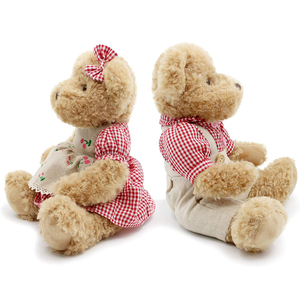 A010 personnalisé en vrac ours en peluche mignon peluche Couple cadeau doux gros jouet vêtements à carreaux en peluche mariage couple ours - Product Image 4