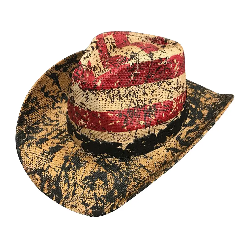 Chapeau de Cowboy en cuir pour femmes, bandeau en cuir, style américain, en paille rigide, pour fête, cadeau,