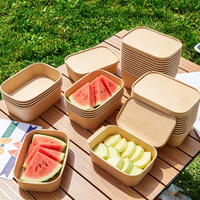Boîte à lunch rectangulaire en papier kraft écologique jetable, en matériau recyclé, compatible micro-ondes, avec couvercle, pour la livraison de repas rapides