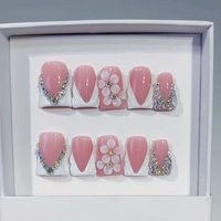 441-445 Faux ongles à presser faits main en forme de bec de canard, 10 pièces, réutilisables, en acrylique, pour enfants, motif carré artificiel