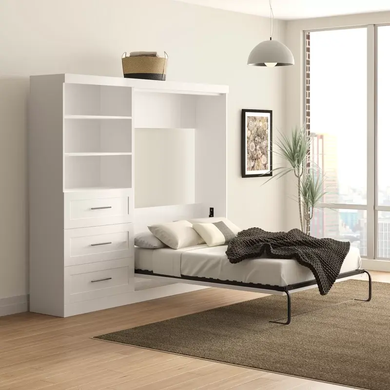 Wooden invisible folding bed combination multi functional wardrobe cabinets bookcase wall Murphy bed