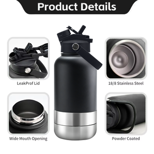 Okkpets oem 3 ב 1 בקבוק מים כלב נירוסטה 32 עוז חיות מחמד נסיעות מזון בחוץ עם 2-in-1 קש ומכסה spout מכסה - Product Image 3