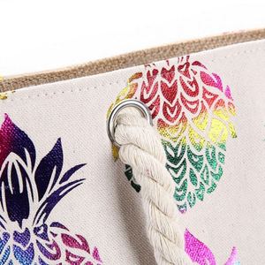 Bolso de Hombro para Mujer con Diseño de Piña y Estampado Dorado, Plegable, para Compras o Playa - Product Image 5