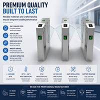 Torniquete de Alta Seguridad con Solapa Abatible, Barrera de Control de Acceso Peatonal Automática de Acero Inoxidable 304 para Edificios de Oficinas