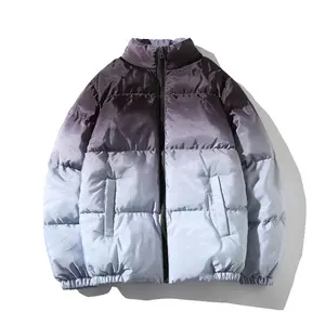 Ready To Ship Loose Fit All Over Dip Dye Gradient Printed Men's Winter Warm Puffer Down Jacket
