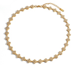 SUMMLY <span class=keywords><strong>Collana</strong></span> con Ciondolo Vintage a Quadrifoglio con Zirconi Incastonati, Placcata in Oro 18K, in Acciaio Inossidabile, Gioielli di <span class=keywords><strong>Moda</strong></span> per Donne - Product Image 6