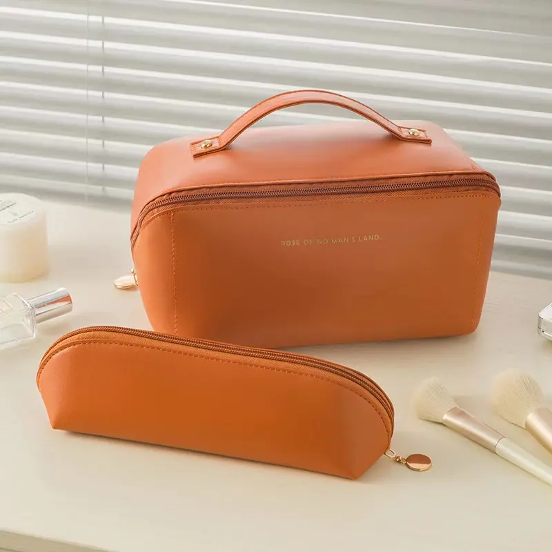 Büyük kapasiteli makyaj çantası seyahat kozmetik çantası kılıfları makyaj organizatör tembel deri makyaj çantası