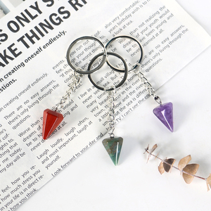 Quartz Amethyst Keychain <b>Rings</b> Witchcraft Natural Stone Cone Faceted Crystal Pendulum for Beginners Balancing Chakra Healing - Product Image 1