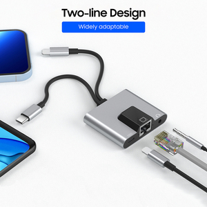 Xách tay 2 trong 1 máy tính xách tay Adapter USB C để 100Mbps RJ45, 3.5 mét âm thanh, sạc cổng trung tâm cho máy tính - Product Image 3