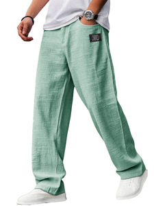 Pantaloni da Uomo in Cotone e <span class=keywords><strong>Lino</strong></span> con Vita Elastica, Gamba Dritta, Etichetta Nera, Vestibilità Comoda, Leggeri e Casual - Product Image 3